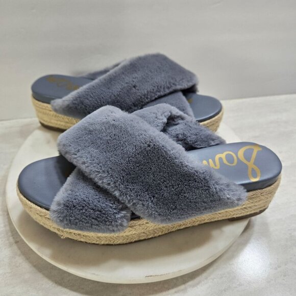 Sam Edelman Zia Faux Fur Espadrille Sandals Blue 8 Slip-On Platform Lounge cozy - Picture 1 of 9